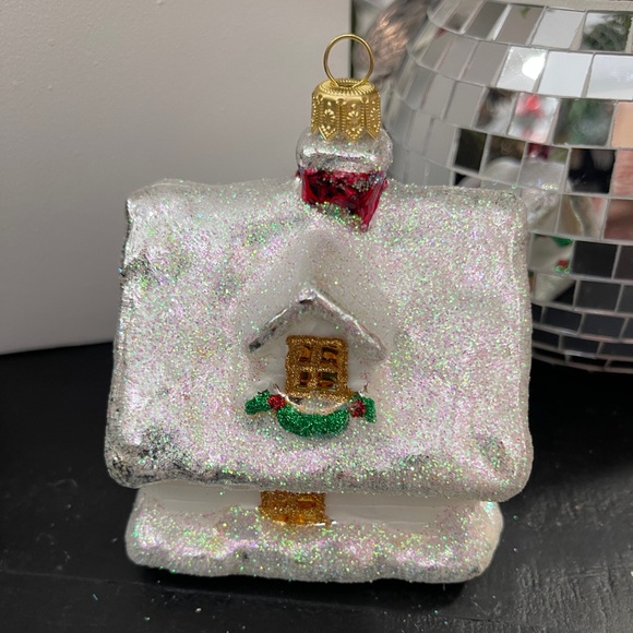 Starglass Ornament White Christmas House Glass Glitter Handblown Poland NWT - Picture 6 of 8